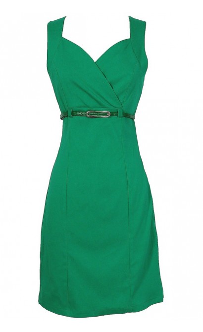 Close The Deal Belted Pencil Dress in Bright Green